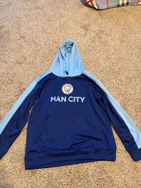 Kids Navy & Sky Blue Manchester City Hoodie size L